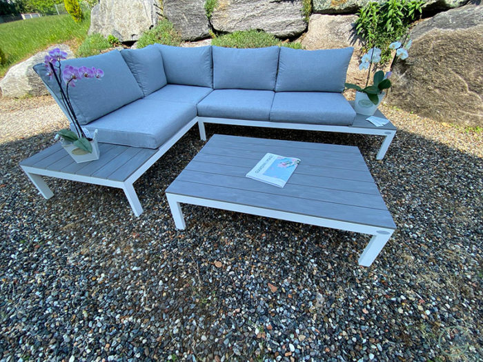 Salotto da giardino angolare Subyra NATERIAL in alluminio con cuscini in  poliestere grigio / argento per 5 persone